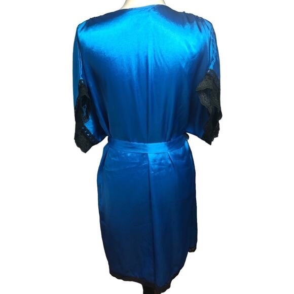 Lily of France vintage blue satin silky black lace robe large - Picture 2 of 7
